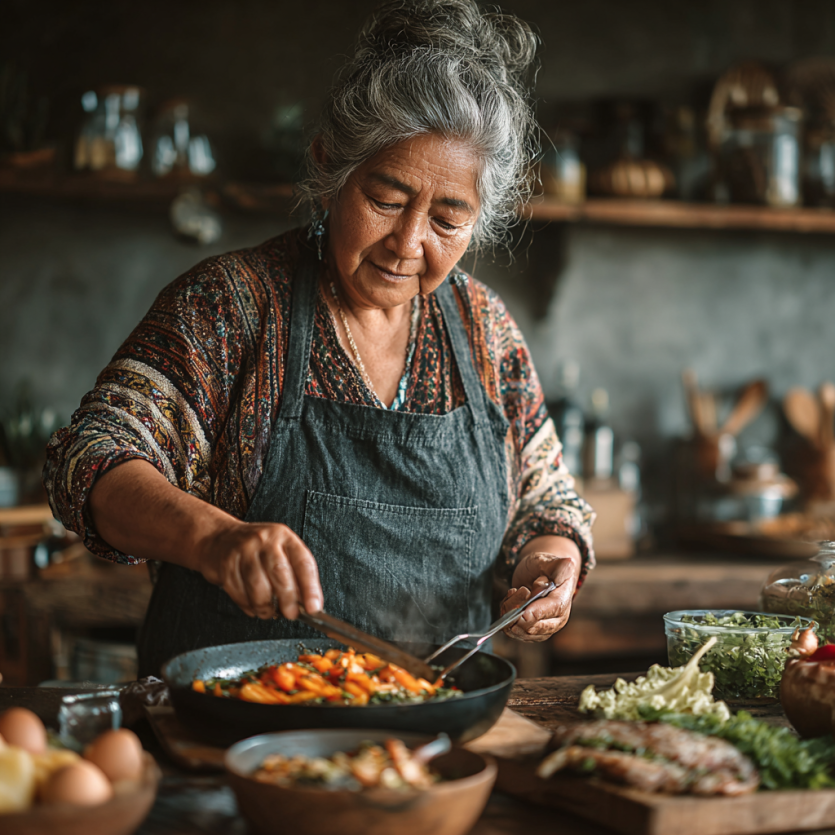 Adultos mayores disfrutando comida saludable