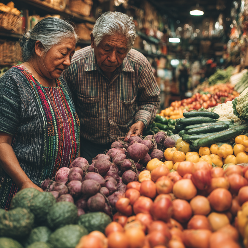 Personas mayores preparando comida saludable